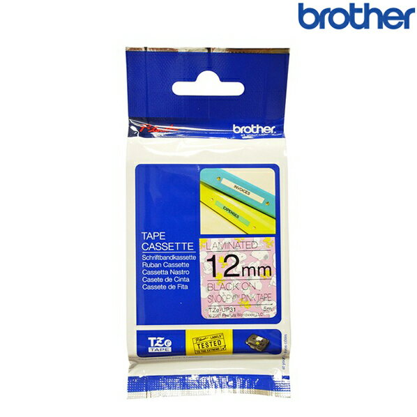 Brother兄弟 TZe-UP31 史努比粉底黑字 標籤帶 卡通護貝系列 (寬度12mm) 標籤貼紙 色帶