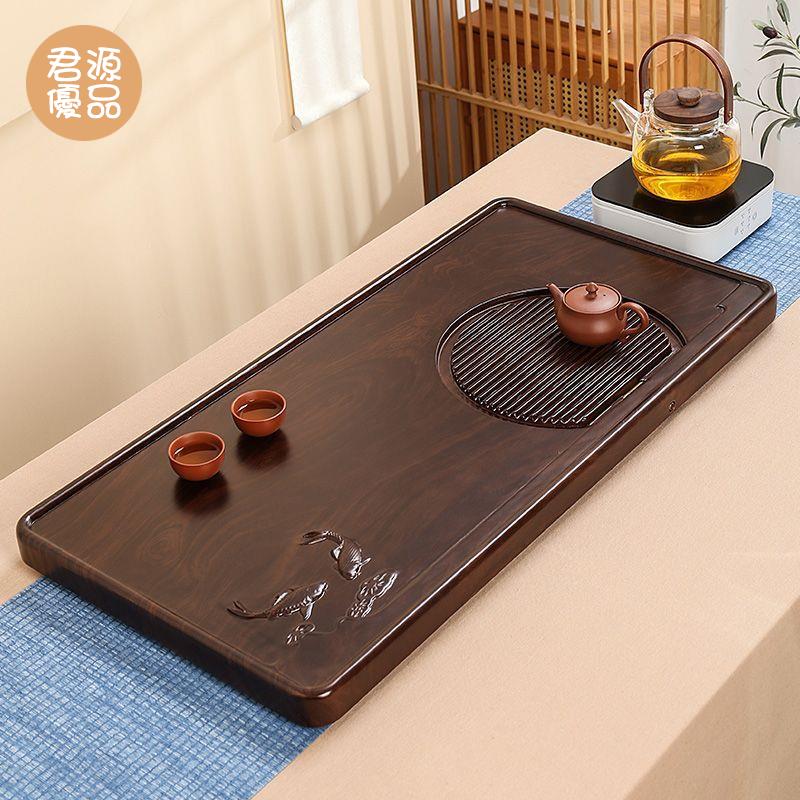 茶盤 功夫茶具茶盤 託盤 新款黑檀木整塊實木茶盤 家用茶臺 排水功夫簡約原木茶具 託盤茶海