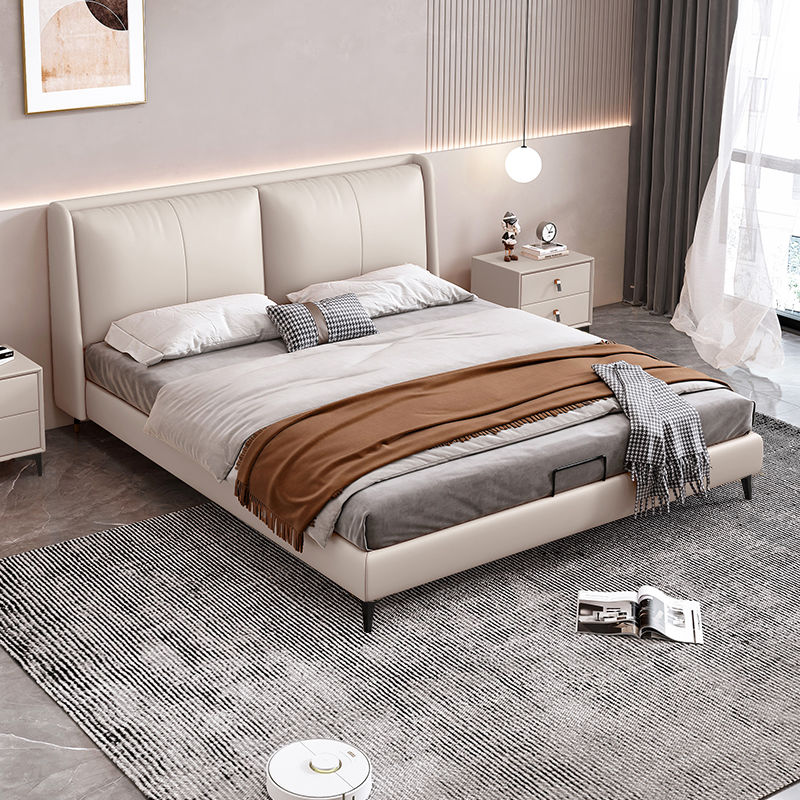 意式輕奢真皮床現代簡約雙人床小戶型實木軟包儲物主臥室大床婚床