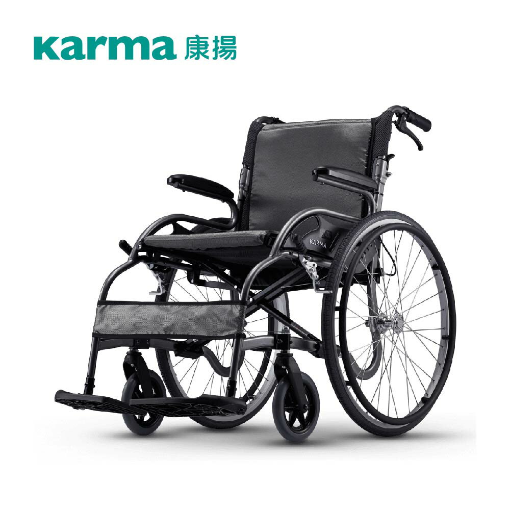 【輪椅B款】康揚 KM-1504 星鑽輪椅 異形強化骨架 18吋座寬 銀黑座墊 (單台)_居家照護【杏一】