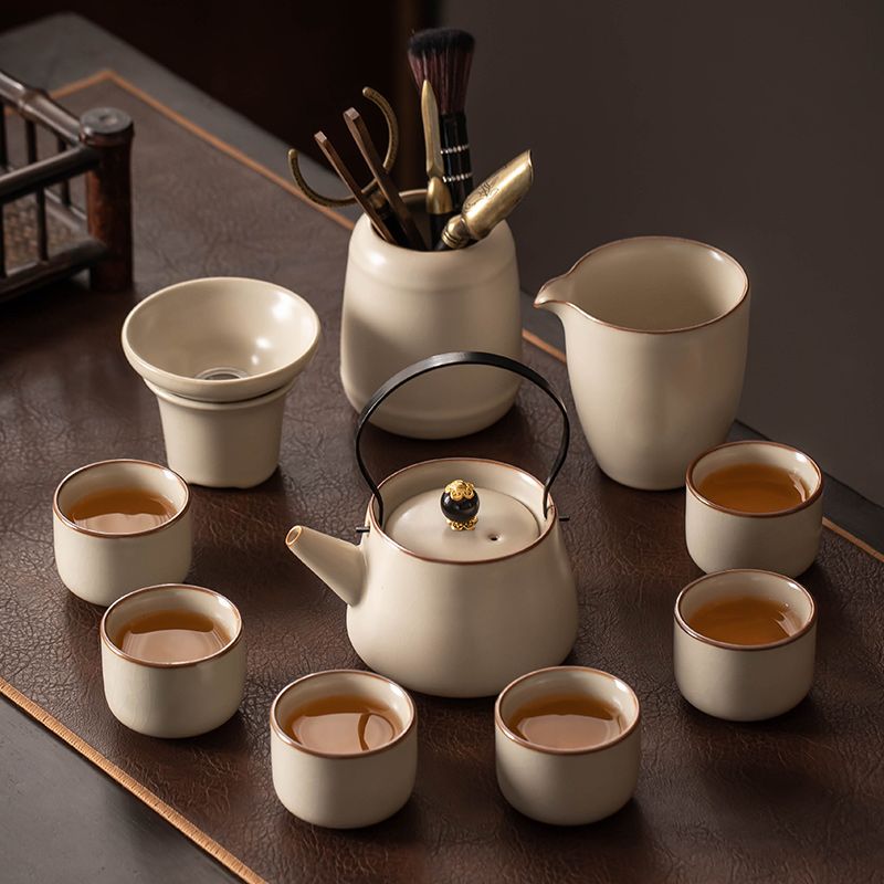 汝窯功夫茶具套裝家用客廳陶瓷茶壺蓋碗茶杯全套辦公室高檔泡茶器【時尚大衣櫥】