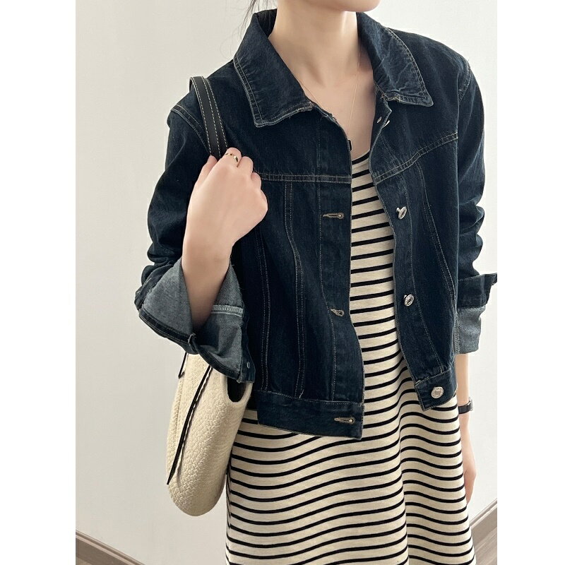 【巴黎精品】休閒夾克短款外套-短版翻領單排釦牛仔女外套a1ee35