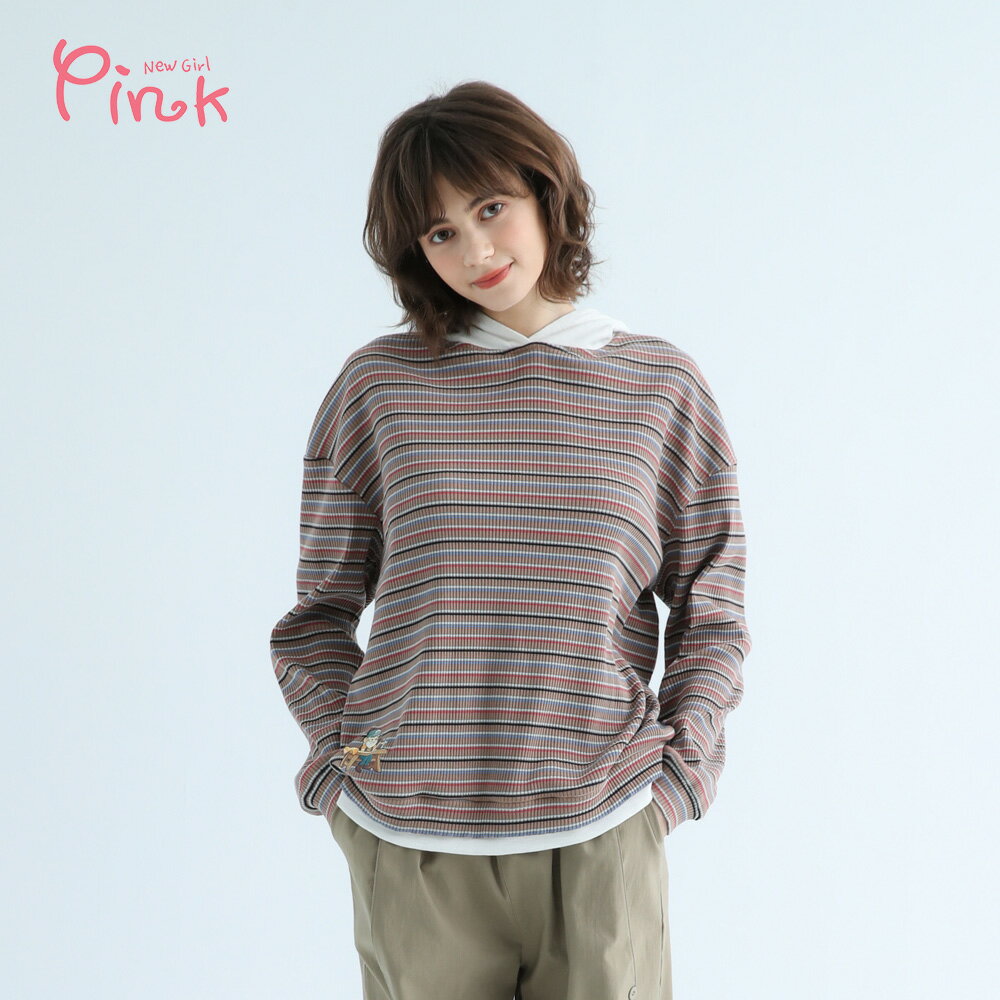 Pink*條紋連帽長袖上衣 X1319MA 治裝激推