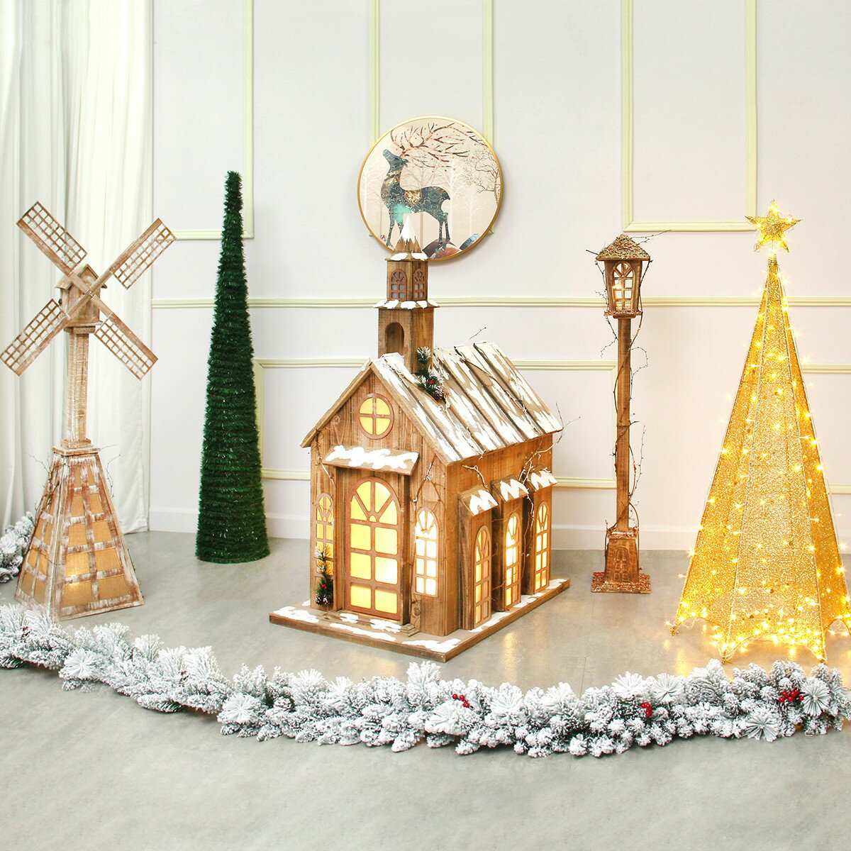 圣誕節大型裝飾擺件發光房子城堡/路燈/風車/木屋diy創意場景布置