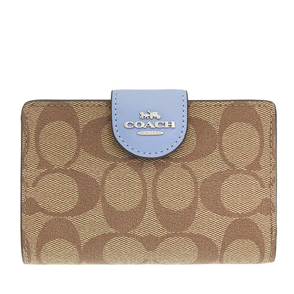 COACH 經典滿版老花中夾 C logo防刮PVC皮革 中夾 皮夾 雙折錢包 C0082 藍色(現貨)▶指定Outlet商品5折起☆現貨【送禮首選★APP下單點數4倍送】
