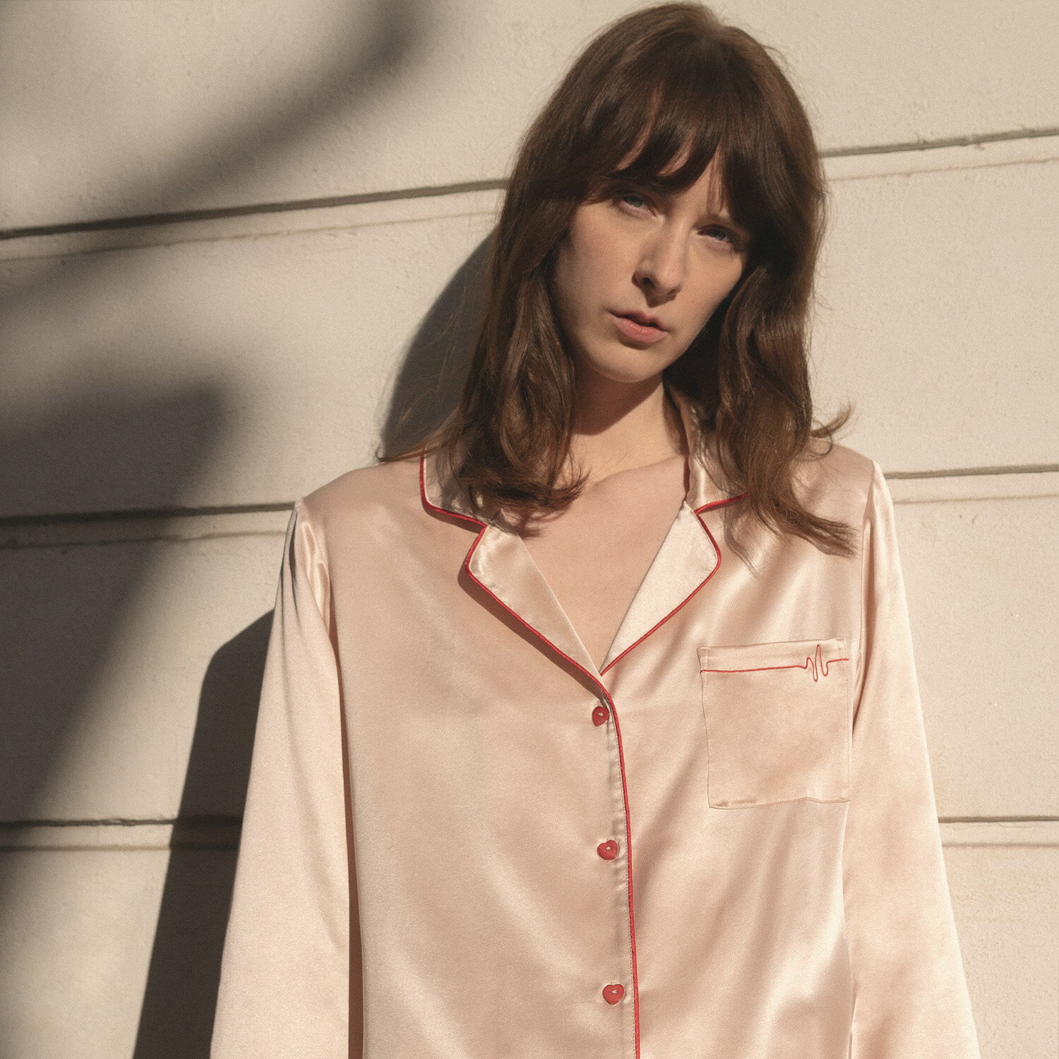 Not Just Pajama 愛心真絲粉色長款居家服/高級桑蠶絲睡衣/桑蠶絲家居服兩件套/英國品牌