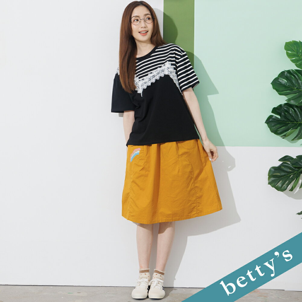 betty’s貝蒂思 鬆緊設計款剪接七分裙(深黃)