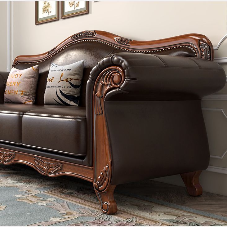 台灣公司貨 最低價 免運 
 美式實木真皮沙發頭層牛皮123組合鄉村復古直排四人全屋客廳家具 4