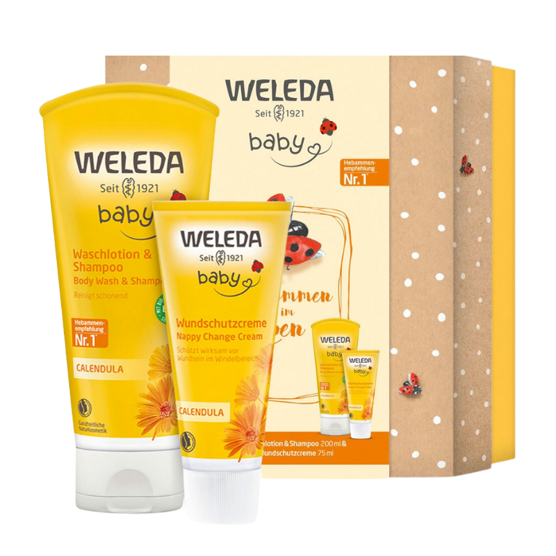 德國原廠版 WELEDA 薇蕾德 嬰兒呵護禮盒組 1st 金盞花 嬰兒 洗髮 沐浴 護臀霜 彌月禮 新生兒 禮盒 附發票【心心哈德】現貨 全館499超取免運｜全場下殺★滿額再享折扣