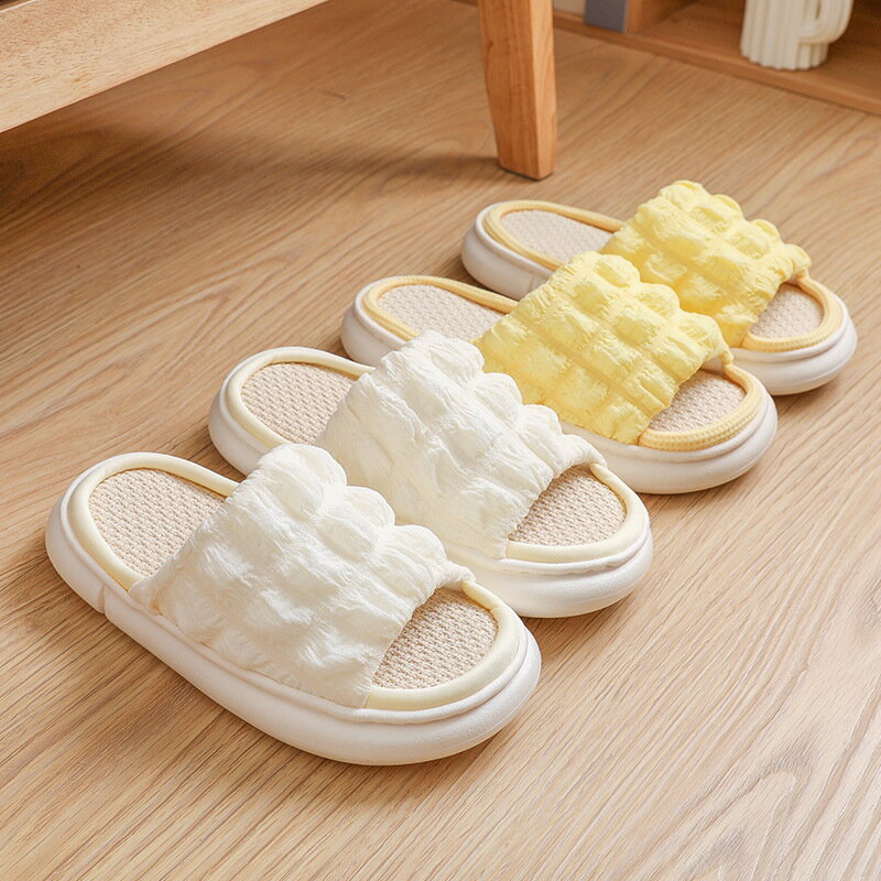 【免運】亞麻厚底泡芙鞋 泡芙鞋 時尚室內拖鞋 亞麻拖鞋 3