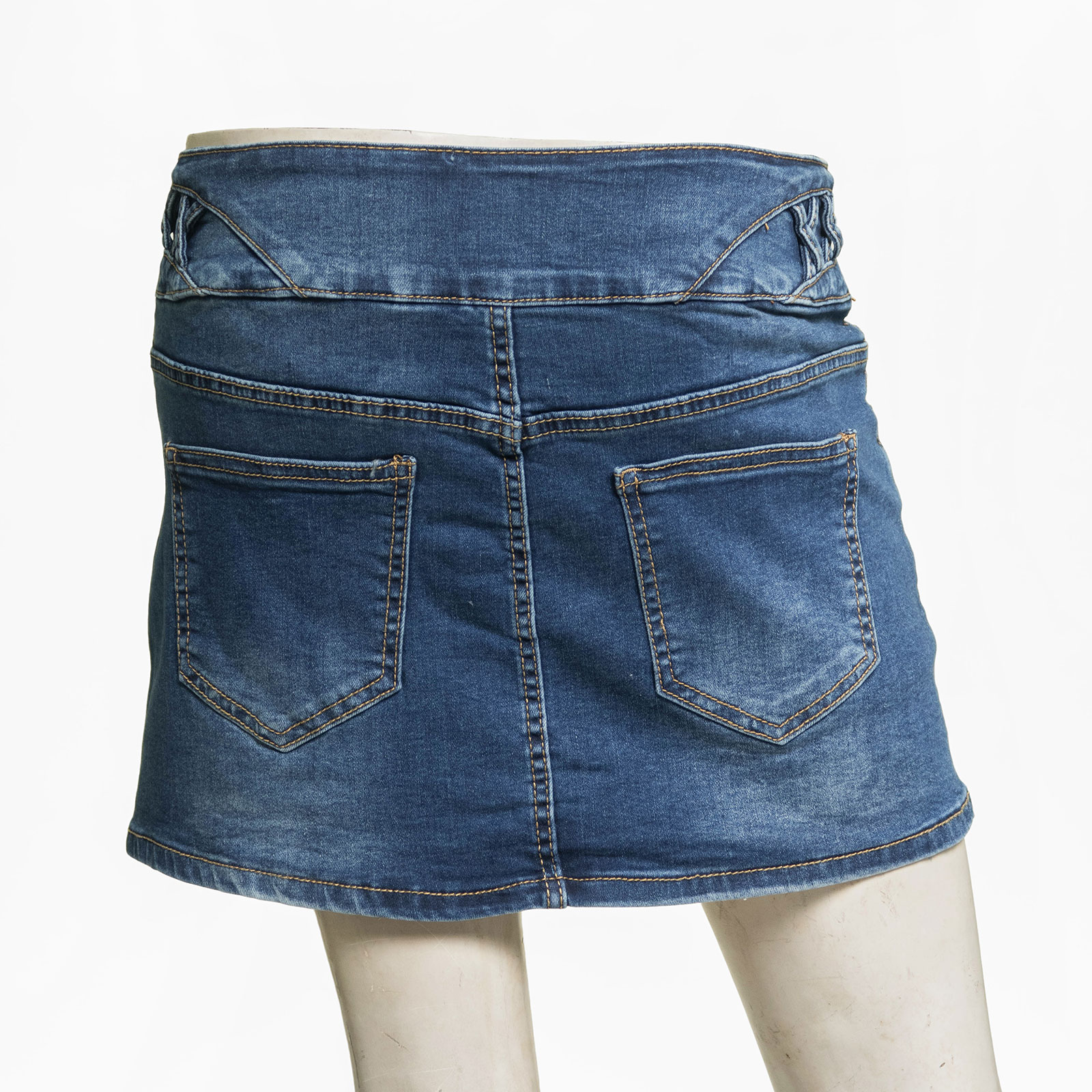 涼爽牛仔褲裙 中腰丹寧褲裙 短褲裙 牛仔裙褲 三排扣彈性牛仔裙 顯瘦牛仔短裙 裙子 裙中褲 側腰交叉裝飾 Jean Skorts Denim Skorts Mid-rise Denim Skirts Stretch Jeans (050-6065-31)牛仔色 S M L XL (腰圍:26~33英吋 / 66~84公分) 女 [實體店面保障] sun-e 7