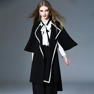 風衣外套棉質大衣-黑白拼色蝙蝠袖長款女外套73pk9【獨家進口】【米蘭精品】