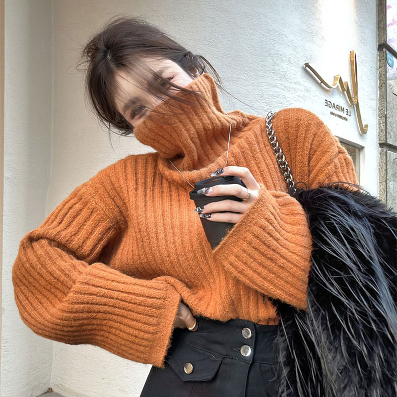 ANNAS 大紅色高領毛衣 紅色針織衫 寬鬆慵懶坑條毛衣 粗針織 紅色毛衣 過年 喜氣 新年 2024龍年 6