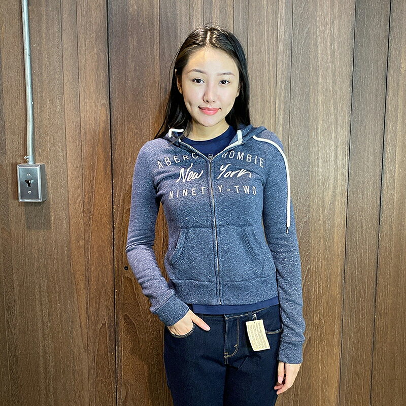 美國百分百【Abercrombie & Fitch】連帽棉外套 AF 長袖 夾克 麋鹿 女 藍灰 XS號 AY03 3