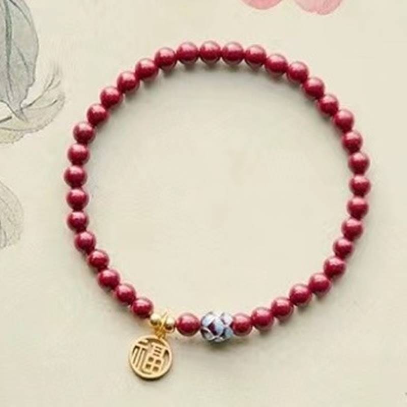 【巴黎精品】硃砂手鍊硃砂手串-6/8mm蓮花925純銀福牌女飾品a1gi28