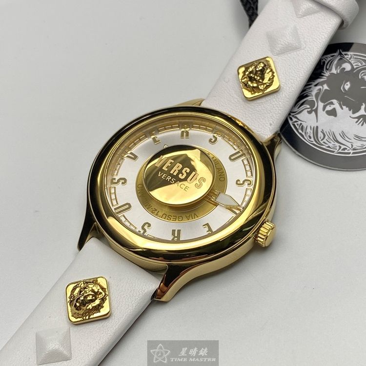 點數9%★VERSUS VERSACE手錶,編號VV00313,40mm金色圓形精鋼錶殼,白色立體懸浮雕刻錶面,白真皮皮革錶帶款,立體感十足!, 作品令人嘆為觀止!【APP下單享9%點數上限5000點】 7