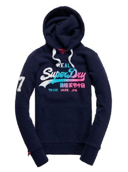 極度乾燥 Superdry 跩狗嚴選 女生 深藍 Hoodie 漸層Logo 連帽 帽T 長袖 鋪棉刷毛 大學T