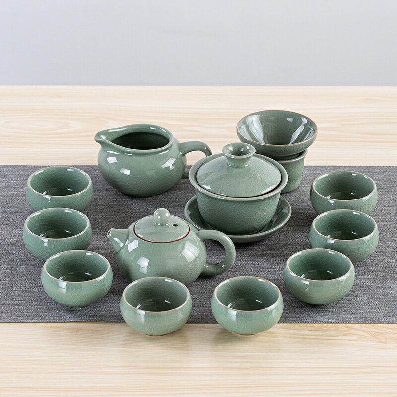 恬靜生活 哥窯陶瓷茶具套裝 家用日式功夫茶具整套茶杯茶壺蓋碗