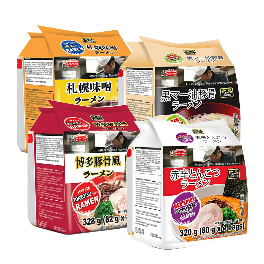 《 Chara 微百貨 》ACECOOK 猪廚 日式 逸品 拉麵 袋裝4入 博多 豚骨  札幌 味噌 拉麵 1