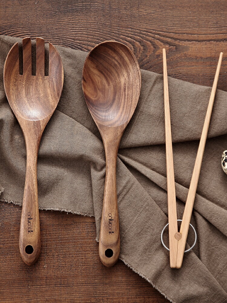 兩用沙拉叉勺一體家用創意木質沙律拌攪勺日式木制勺子