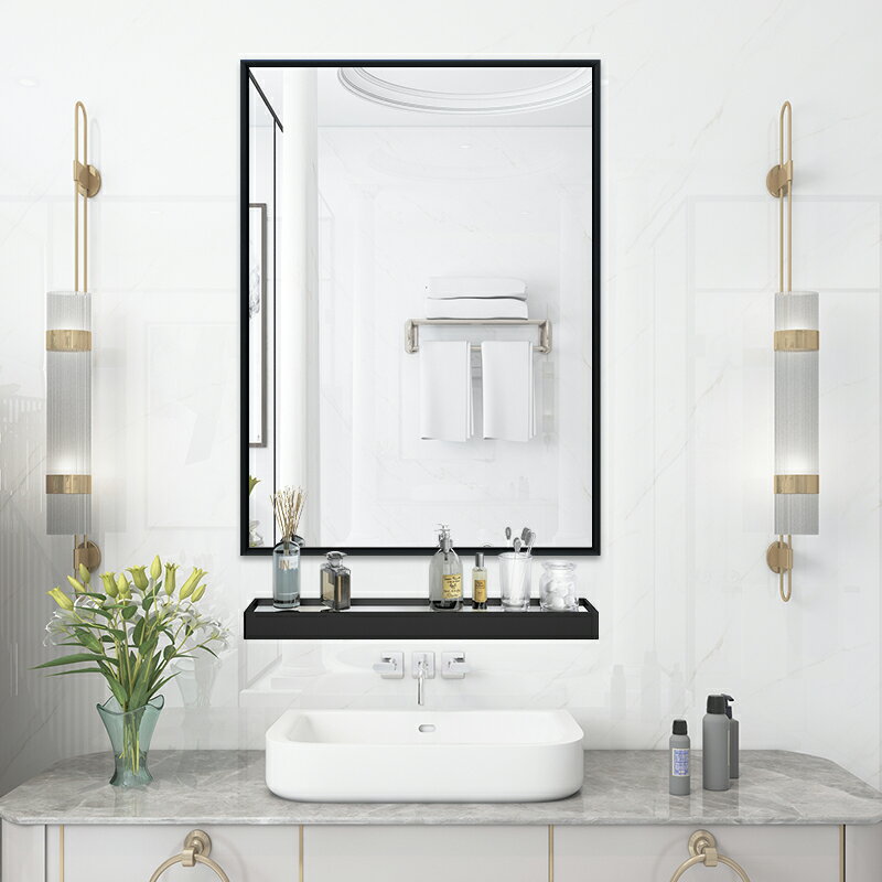 浴室鏡子帶置物架免打孔貼墻自粘衛生間洗漱臺廁所洗手間化妝壁掛