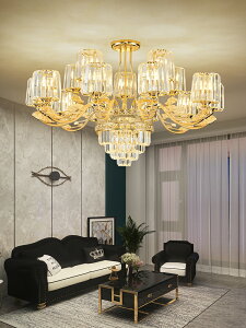 新款輕奢客廳水晶吊燈現代簡約大氣家用餐廳高檔奢華金色吸頂燈具