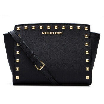 <br/><br/>  MICHAEL KORS MK 女款斜挎包十字紋牛皮中號鉚釘笑臉包單肩包 黑色 30T3GSMM2L BLACK<br/><br/>