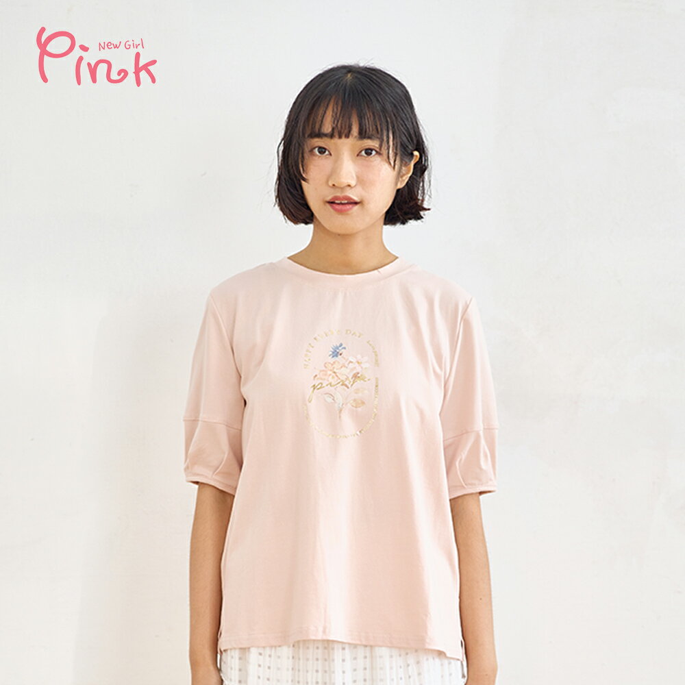 Pink*夏日戀曲花束燙金 (2色) T恤 Y5309AC