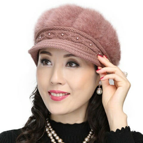 交配帽新款中人女士60 印花冬季帽子帽子老帽子混紡加厚羊毛奶奶帽子兔子毛皮老兔子毛保暖女