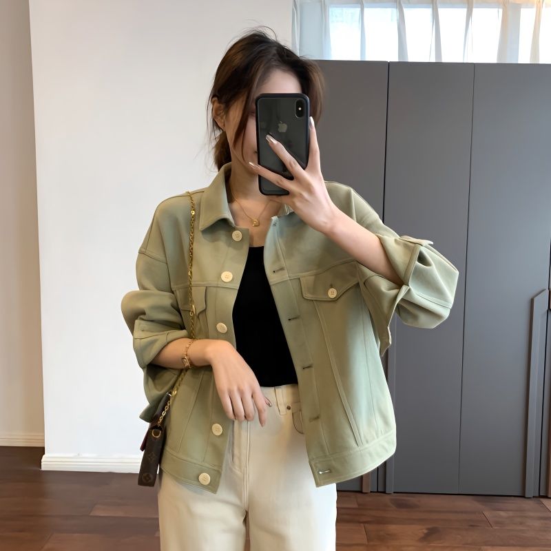 外套韓版撞色線翻領工裝休閒設計感通勤短女上衣時尚百搭春季新款【倪醬】