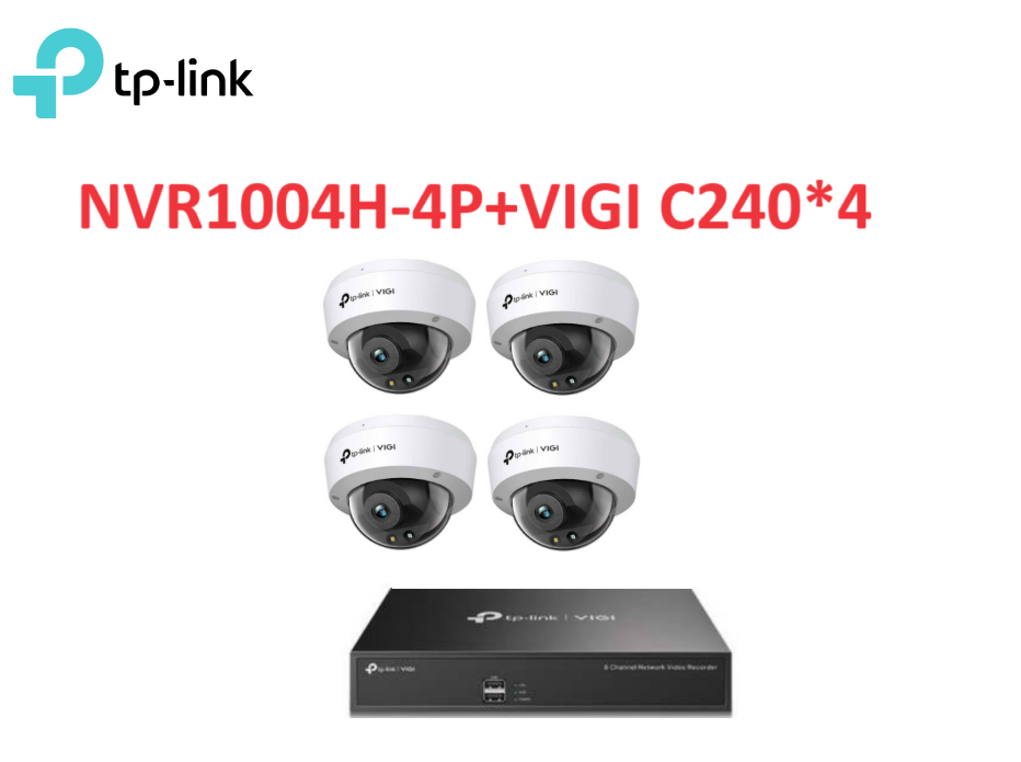 ❤️TP-LINK監控套組 VIGI NVR1004H-4P 4路主機+VIGI C240 全綵球型網路監控攝影機*4
