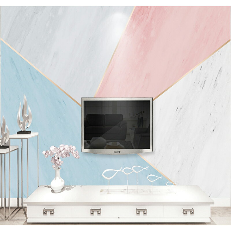 電視背景墻壁紙北歐幾何客廳臥室現代簡約仿大理石紋壁畫無縫墻布