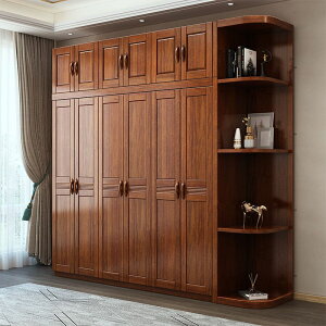 胡桃木實木衣柜家用臥室原木全實木現代簡約大容量收納儲物柜衣櫥