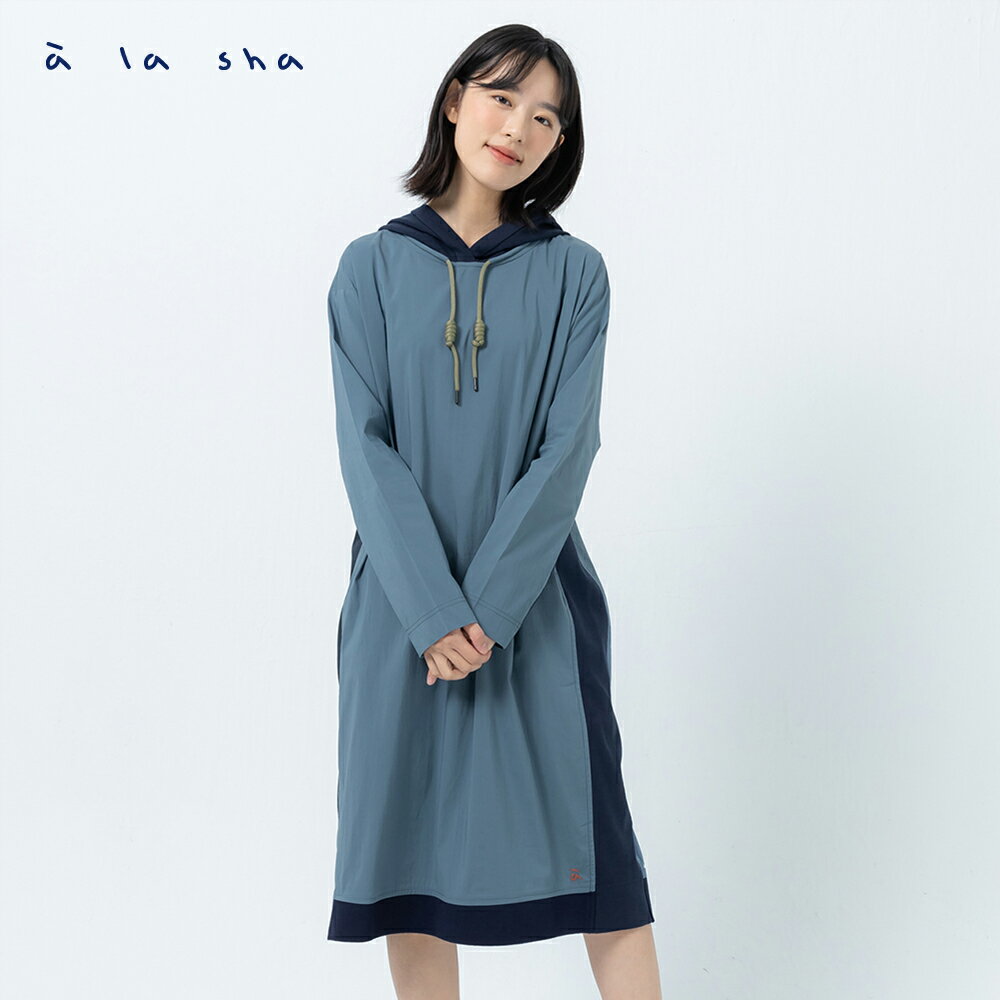 à la sha 側邊剪接連帽長袖洋裝