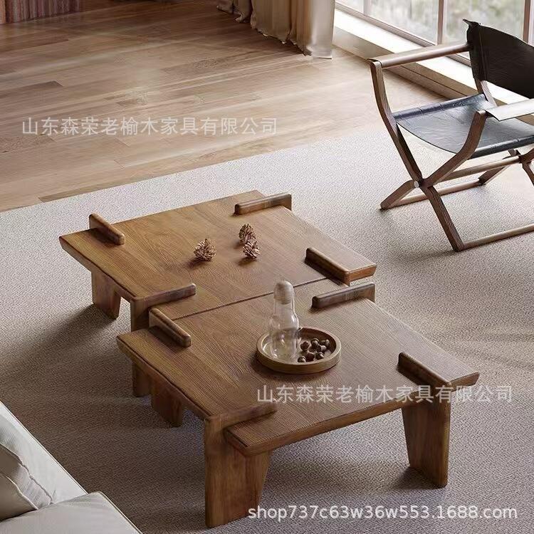 日式老榆木茶桌小戶型客廳茶几原木風傢俱飄窗榻榻米咖啡桌