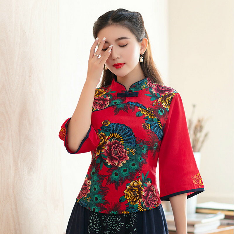 民族風亞麻刺繡花服裝女大碼原創雲南棉麻改良旗袍T恤中國風上衣
