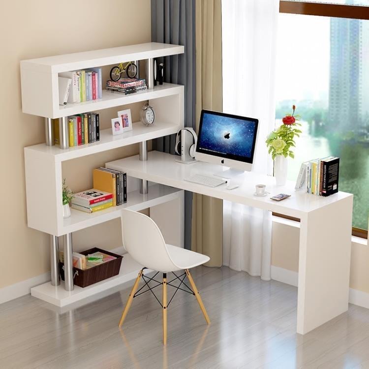 電腦書桌旋轉電腦桌轉角一體家用辦公桌子寫字臺組合書架書柜簡約簡易書桌