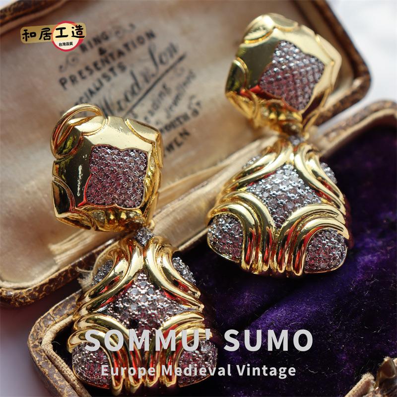 中古Vintage施家洛世奇鋯石寶家同s925銀針同雙色獨耳環飾[DD0508003]