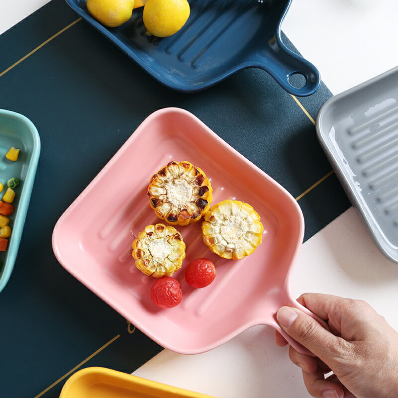 ins風陶瓷烤盤子創意帶手柄烤箱烘焙焗飯烤盤家用網紅菜盤餐盤子