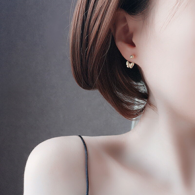 S925純銀蝴蝶耳釘女韓國網紅款簡約小清新后掛式包金迷你耳環個性1入