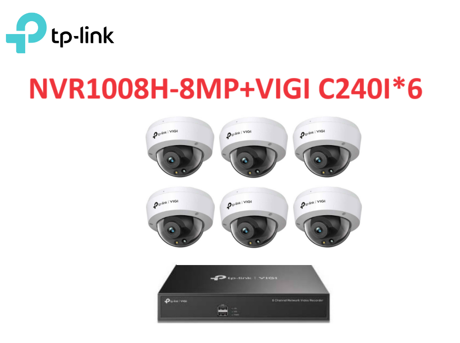 ❤️TP-LINK套組 VIGI NVR1008H-8MP 8路主機+VIGI C240I 紅外線球型網路監控攝影機*6