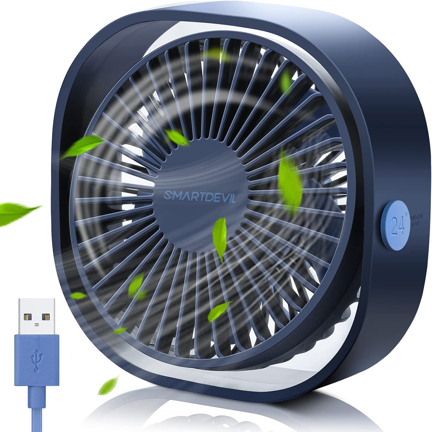 【日本代購】SmartDevil USB 桌面風扇，迷你風扇，360 度角度調節，3 級氣流調節，小風扇，USB 風扇，USB 風扇，強力鼓風機，USB 檯扇，USB 連接，省電，防中暑，室內和室外使用（藍色的）