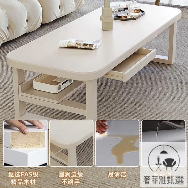 茶几/邊桌 公司貨 奶油風白色烤漆實木茶幾客廳家用小戶型寫字臺餐桌兩用60CM高茶幾P102-SFY快速出貨