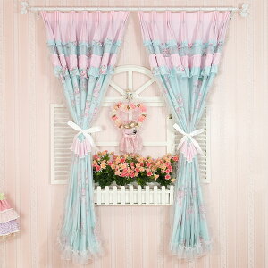 最后1對清倉處理 韓式田園布藝雙層窗簾 花海藍