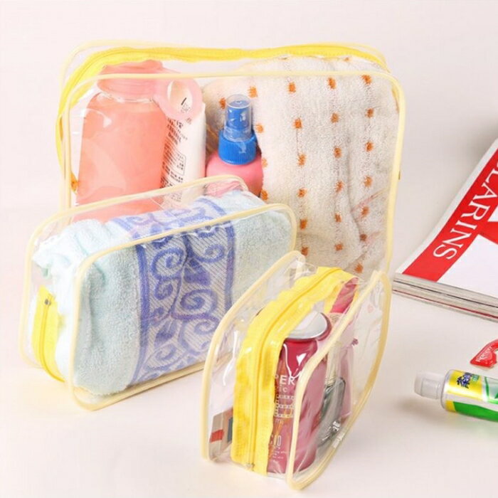 [Hare.D] (大+中+小)PVC透明化妝包 旅行防水盥洗包 洗漱包 飾品包 浴室收納包 旅行手袋