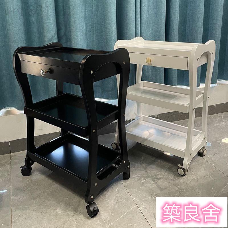 開發票 【優選品質 免運1】輕奢帶抽屜美容車壓縮實木闆工具車木製美容院醫美小推車美髮移動景逸AA0710