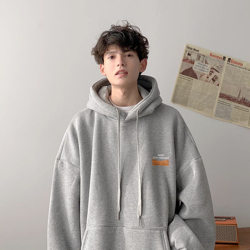 白灰色潮牌重磅衛衣oversize高街男中山二針連帽衫cityboy外套--享樂