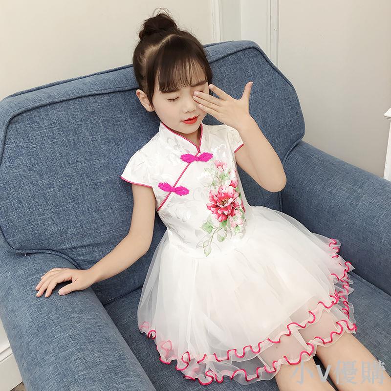 童裝女童連衣裙夏裝2024新款兒童漢服裙子中小童旗袍裙小孩公主裙