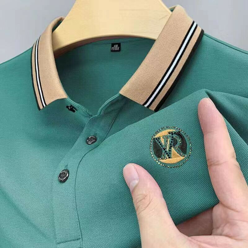 臺灣出貨|寬鬆刺繡POLO衫男|大碼55-97.5公斤男裝上衣|夏季短袖POLO衫|韓版翻領上衣|寬鬆涼感衣|休閒短袖衫