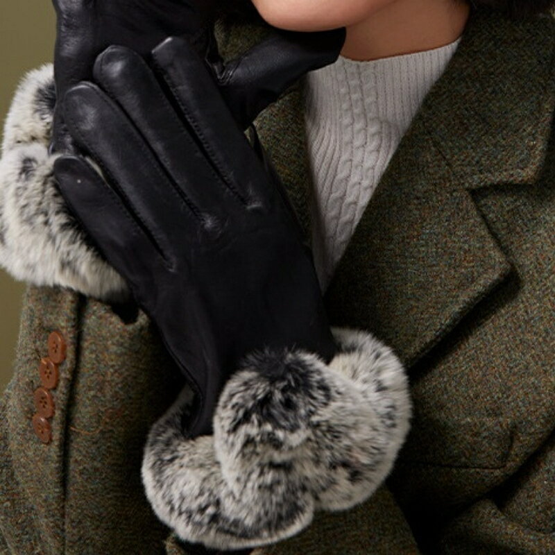 現貨+預購 羊皮手套觸控手套-保暖兔毛防風加厚女配件黑色74jw29【獨家進口】【米蘭精品】